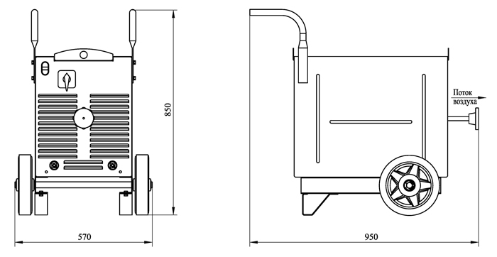 Общий вид и габаритные размеры с комплектом колес