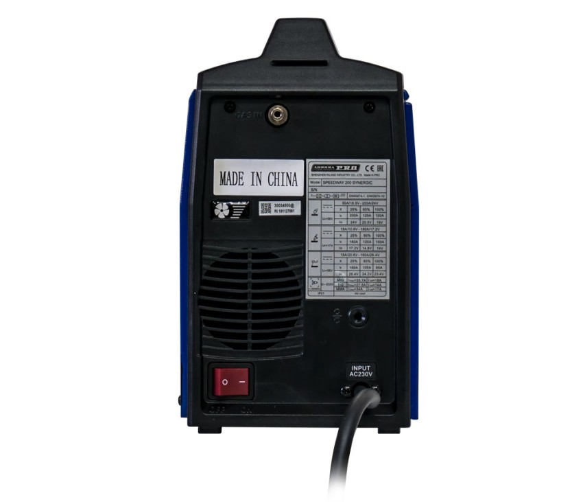 Aurora PRO SPEEDWAY 200 IGBT SYNERGYC (MIG/MAG+MMA+TIG lift) тыльная сторона