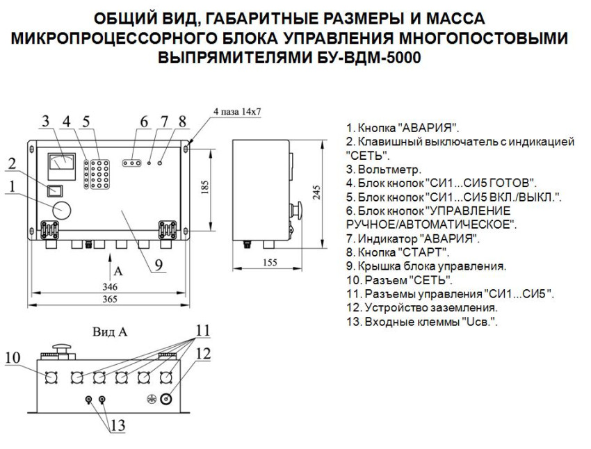 Общий вид, габаритные размеры и масса блока БУМВ-01